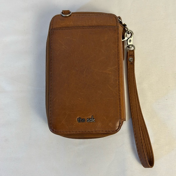 The Sak Leather Embossed Wristlet Wallet Tobacco Brown Size 7x4 - Picture 2 of 8